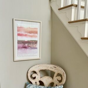 Threshold Abstract Watercolor Art Wall Decor Pink Purple Cream Frame  24" X 18"